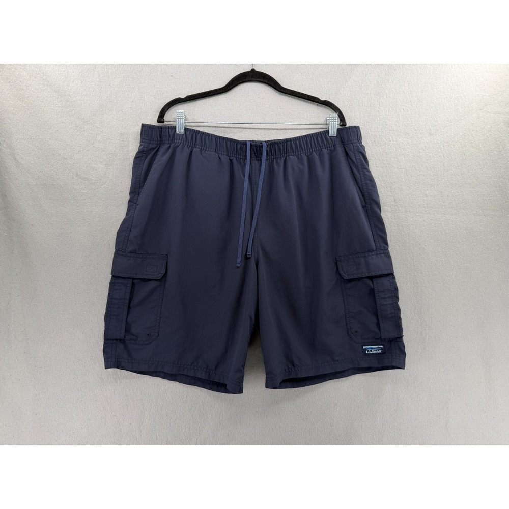 LL Bean Supplex Sport Shorts Mens XL Navy 10" Cargo Lined UPF 50 Swim Trunks